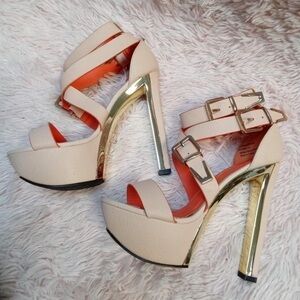 Privileged Cream and Gold Strappy Heels